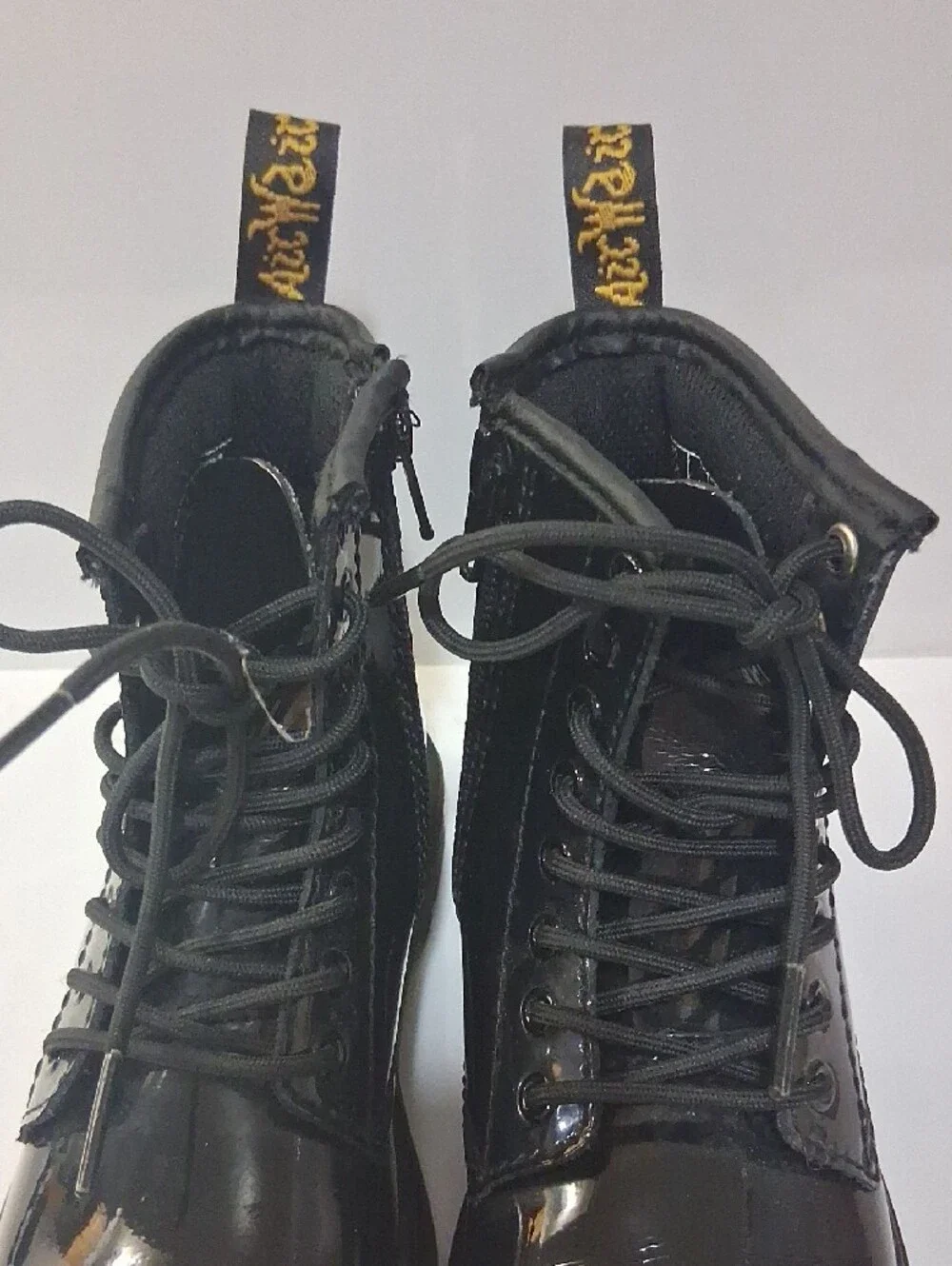 Pre-owned Dr. Martens Black Patent Lace-Up Ankle Boots